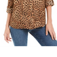 Charter Club Top feminino estampado pequeno com mangas dobráveis, bege, tamanho pequeno GG