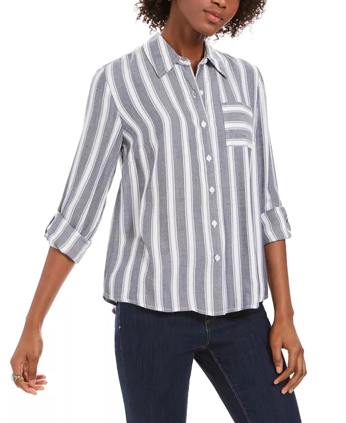 Camisa utilitária listrada feminina Style &amp; Co, cinza, tamanho extragrande