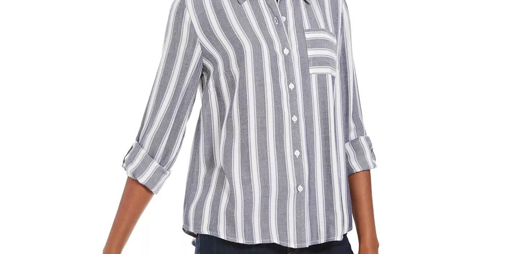 Camisa utilitária listrada feminina Style &amp; Co, cinza, tamanho extragrande