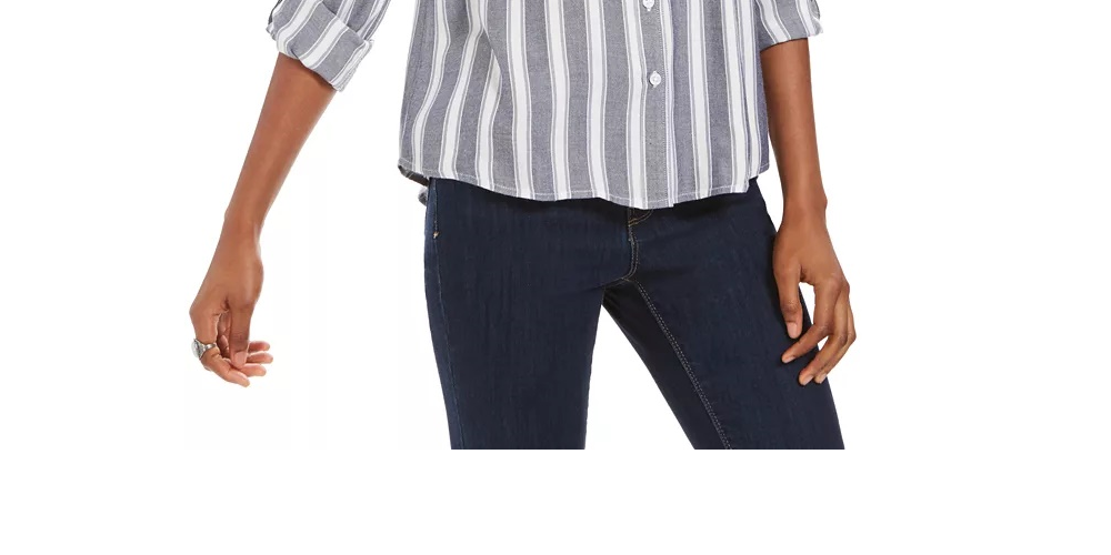 Camisa utilitária listrada feminina Style &amp; Co, cinza, tamanho extragrande