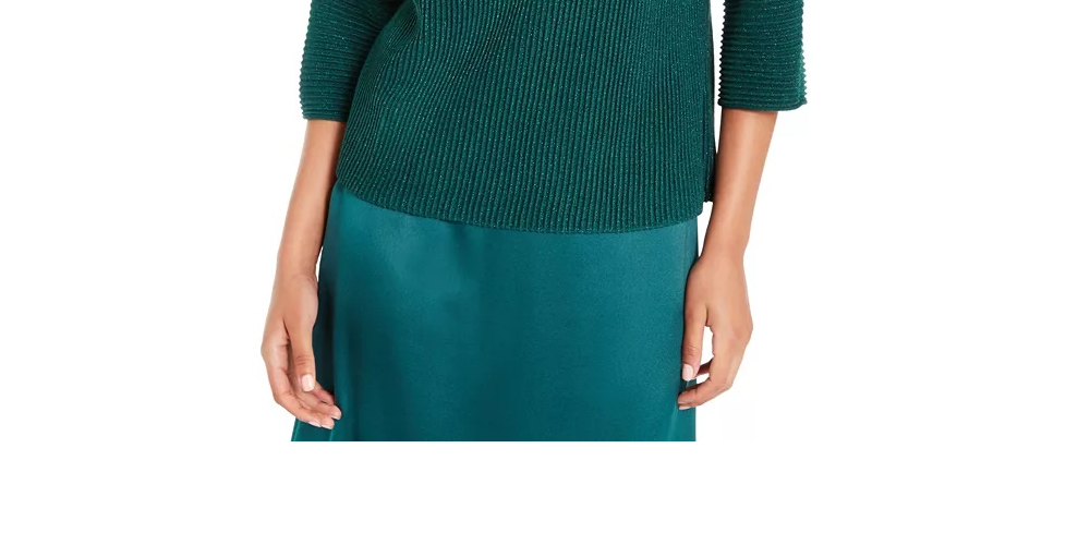 Suéter feminino Alfani de malha canelada metálica, azul, tamanho grande