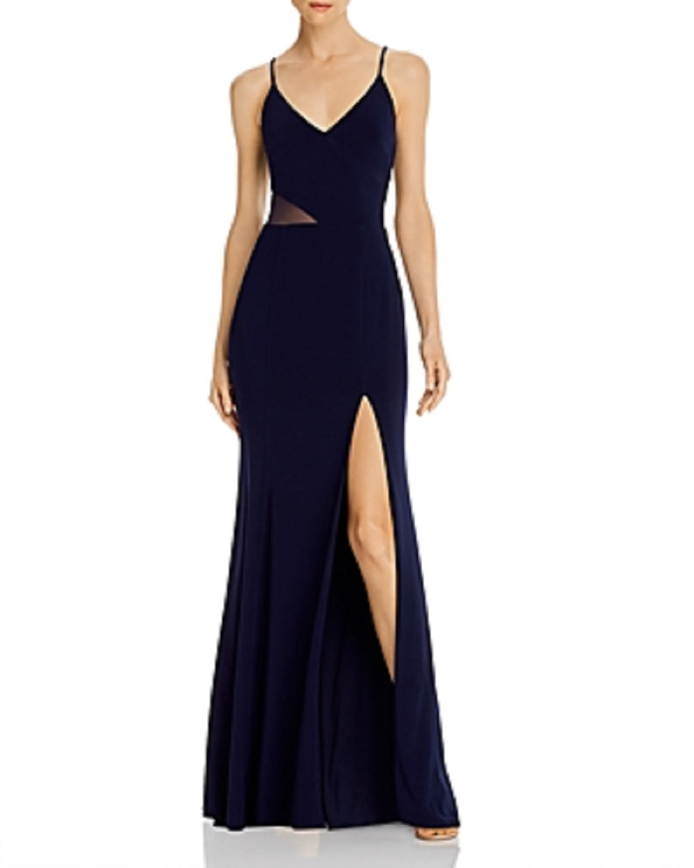 Vestido feminino Aqua com decote em V e ilusão lateral, exclusivo, azul, tamanho 12