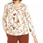 Blusa plissada estampada feminina Bar III, bege, cáqui, tamanho pequeno