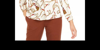 Bar III Women's Printed Pleated Top Beigekhaki Size Small