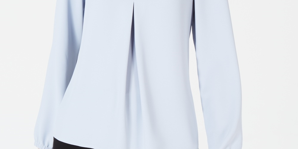 Blusa feminina Bar III com pregas invertidas, azul, tamanho médio