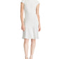 Vestido Ralph Lauren Feminino Marfim com Zíper e Bolinhas, Manga Curta, Gola Joia, Comprimento até o Joelho, Ajuste Flare, Branco, Tamanho 14