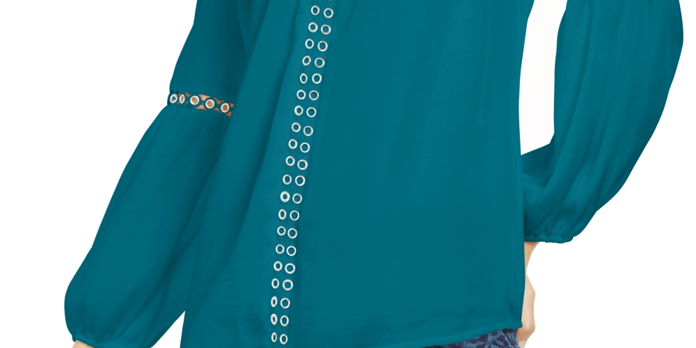 Blusa camponesa feminina com ilhós e acabamento em ilhós, verde, tamanho grande, da INC International Concepts
