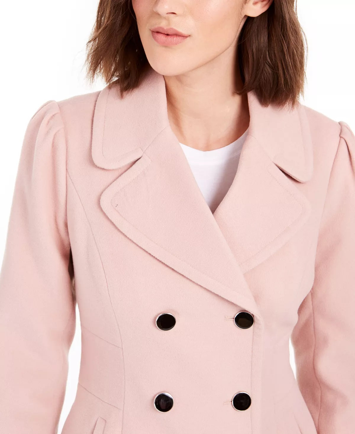 Casaco feminino Maison Jules com abotoamento duplo e gola entalhada, rosa, tamanho médio