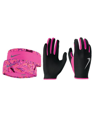 Conjunto de faixa de cabeça e luvas Nike Run Dry para mulheres, rosa, tamanho XS