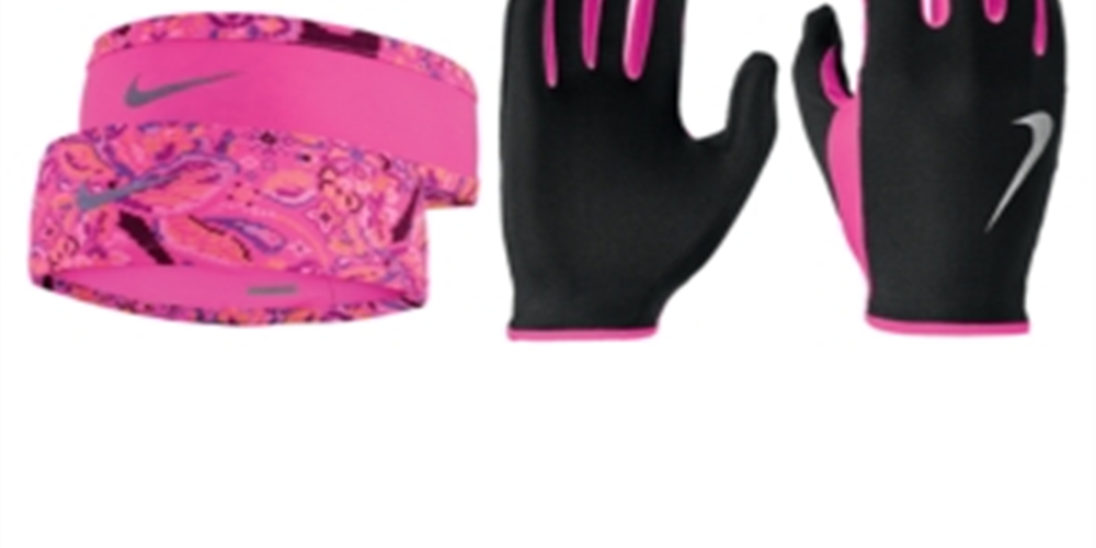 Conjunto de faixa de cabeça e luvas Nike Run Dry para mulheres, rosa, tamanho XS