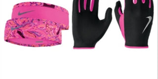 Conjunto de faixa de cabeça e luvas Nike Run Dry para mulheres, rosa, tamanho XS