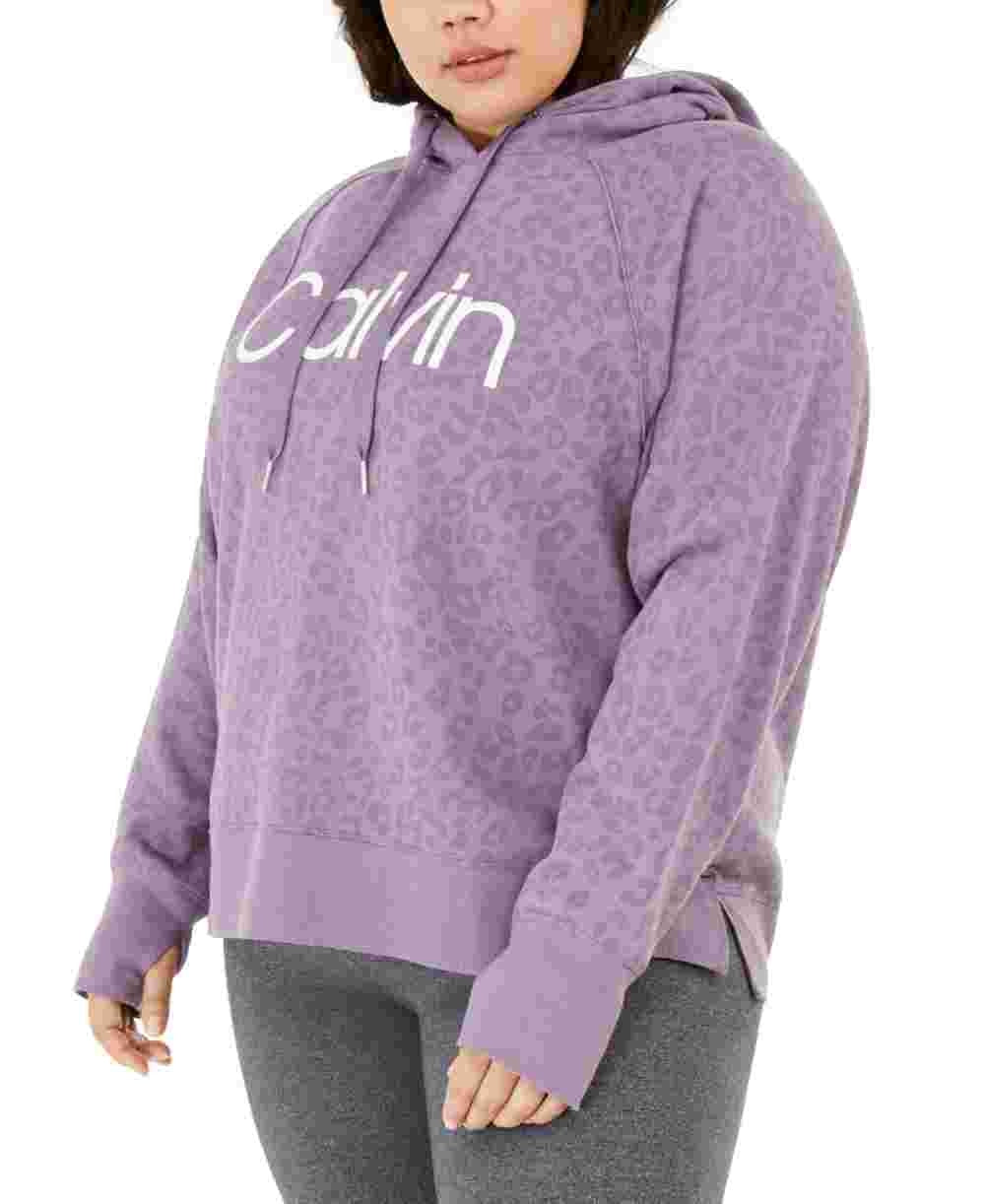 Calvin Klein Moletom com capuz feminino plus size com estampa animal, roxo, tamanho 3X