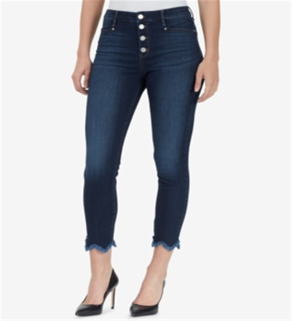 Calça jeans feminina William Rast, cintura alta, azul, tamanho 28, com bainha desfiada