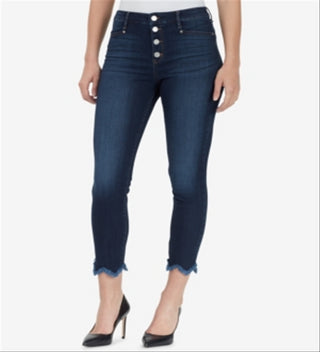 Calça jeans feminina William Rast, cintura alta, azul, tamanho 28, com bainha desfiada