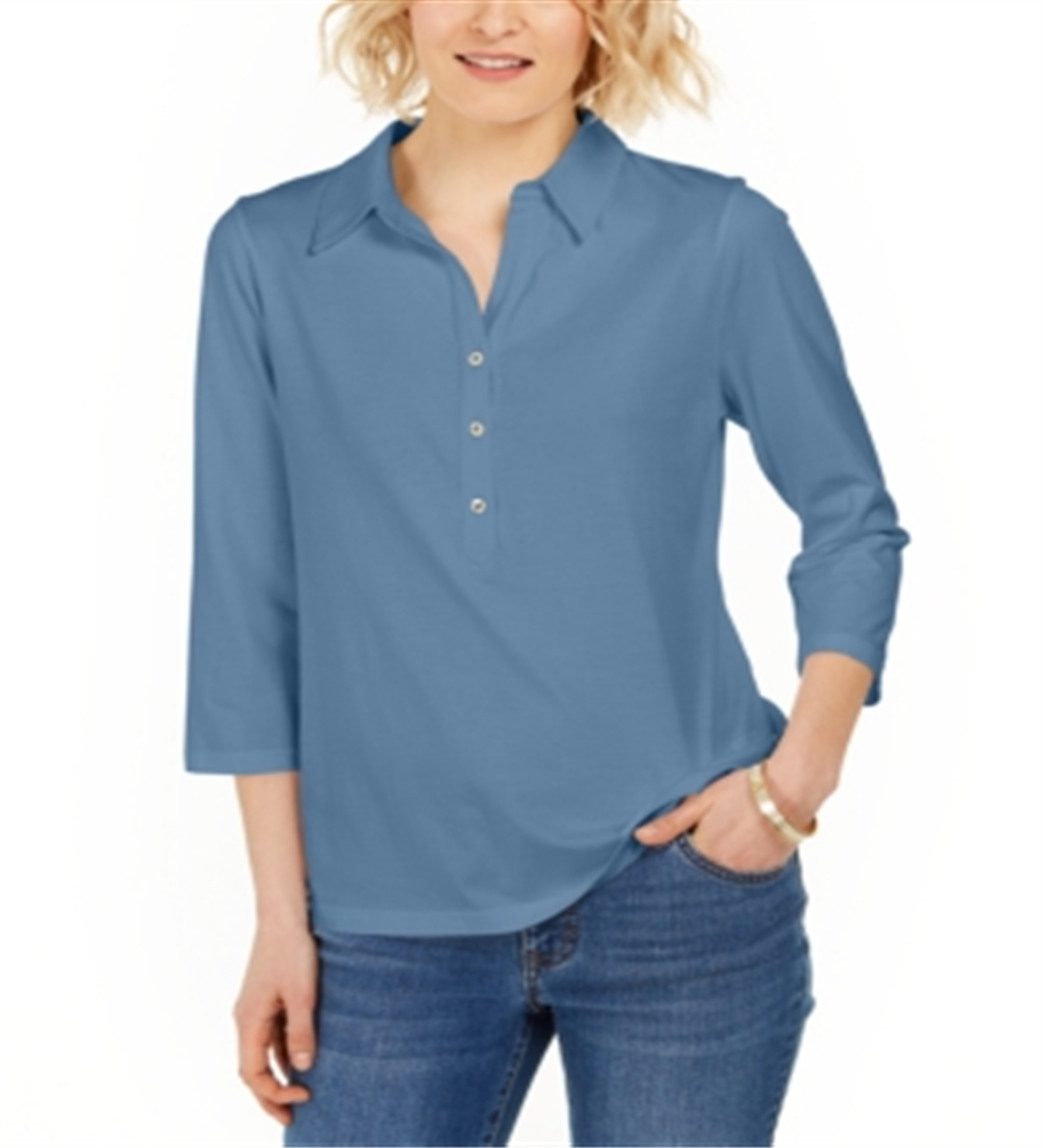 Camisa Supima Cotton Feminina Charter Club Manga 3/4 Azul Tamanho - M