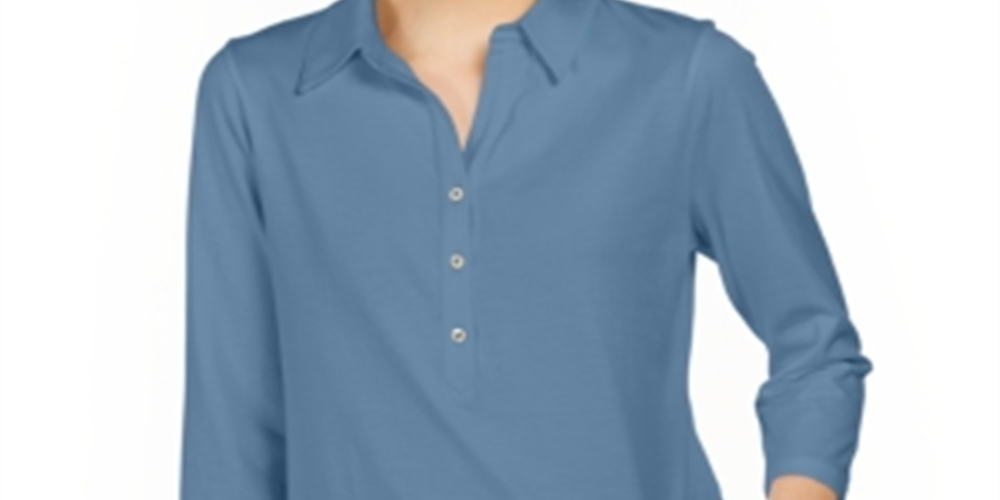 Camisa Supima Cotton Feminina Charter Club Manga 3/4 Azul Tamanho - M