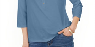 Camisa Supima Cotton Feminina Charter Club Manga 3/4 Azul Tamanho - M