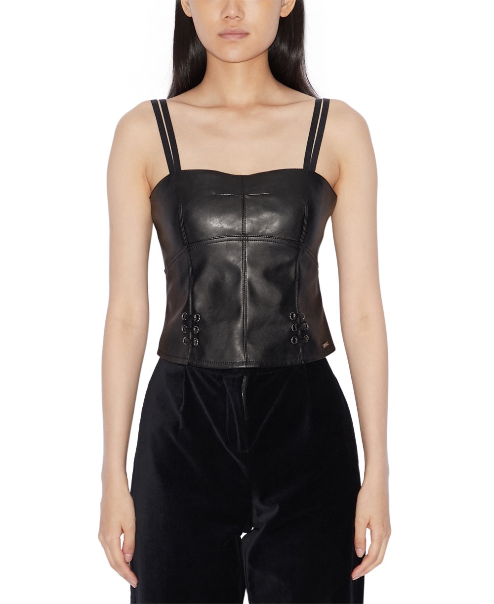 Regata feminina de couro sintético Ax Armani Exchange, preta, tamanho X-S