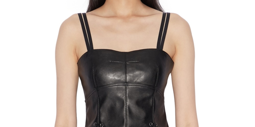 Regata feminina de couro sintético Ax Armani Exchange, preta, tamanho X-S