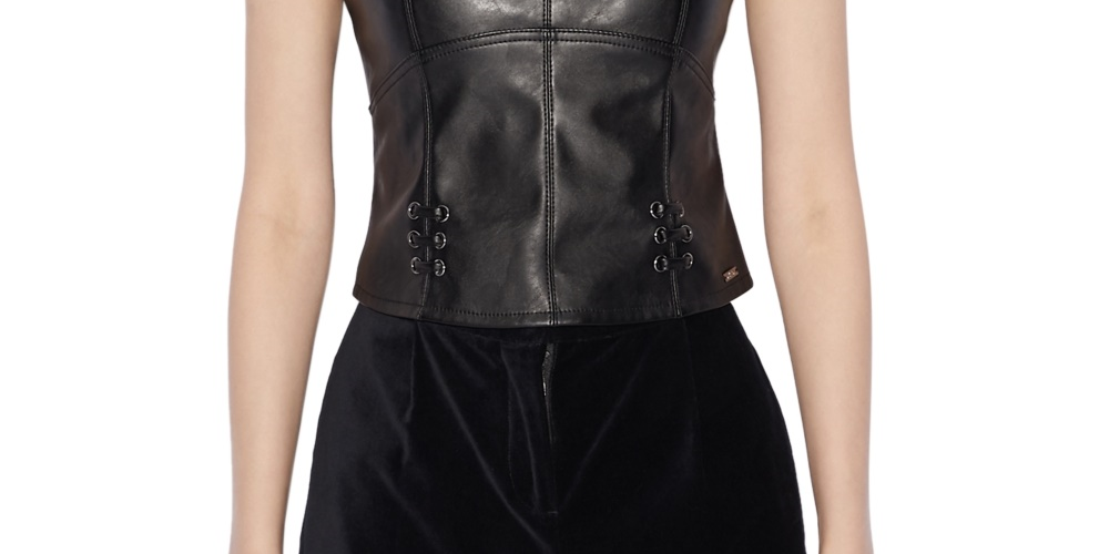 Regata feminina de couro sintético Ax Armani Exchange, preta, tamanho X-S