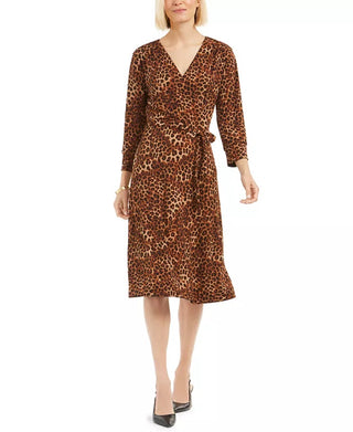 Vestido envelope reversível com estampa de leopardo feminino Charter Club, bege, tamanho extrapequeno