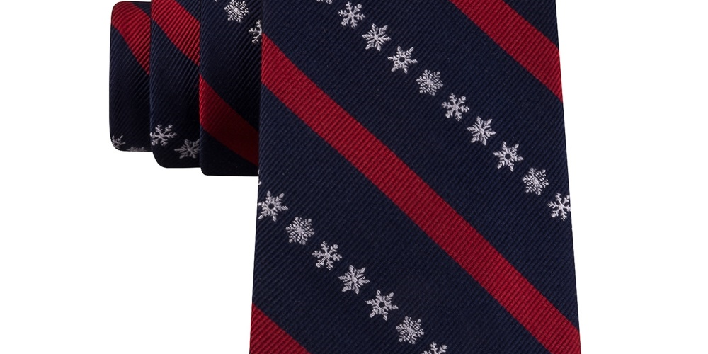 Gravata listrada de floco de neve masculina Tommy Hilfiger vermelha tamanho regular