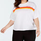 Camiseta feminina Dickies Trendy Plus Size com estampa de listras e logotipo, branca, tamanho XX-G