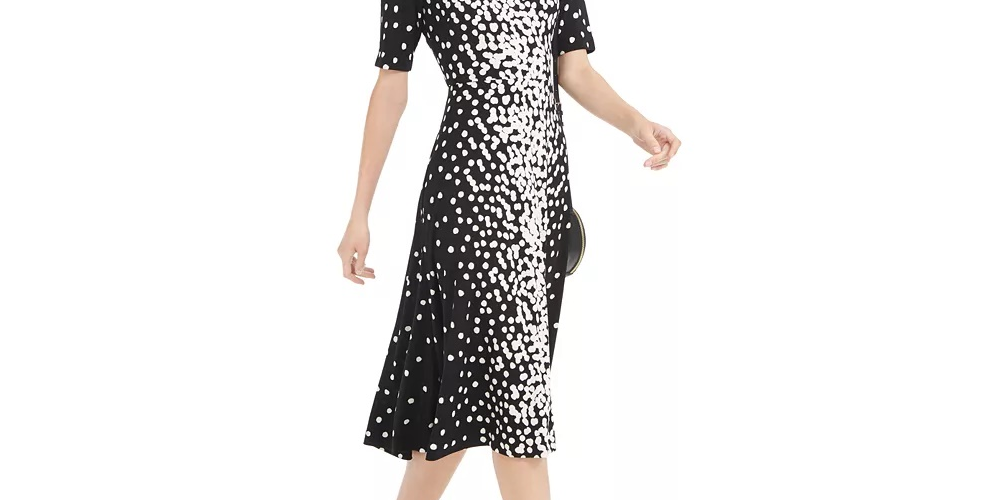 Vestido Alfani Feminino Petite com Decote Redondo e Amarração nas Costas, Preto, Tamanho Petite Pequeno