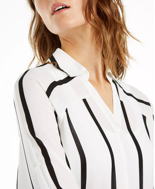 Túnica Alfani Feminina Listrada Roll Tab Branca Tamanho Médio