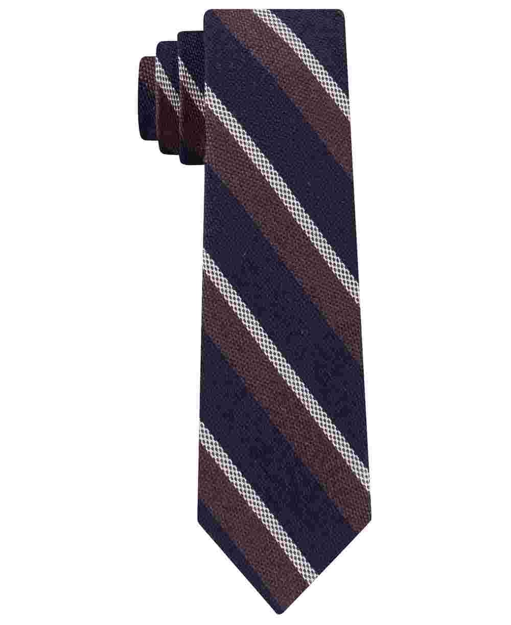 Gravata listrada texturizada fina masculina Tommy Hilfiger marrom tamanho regular