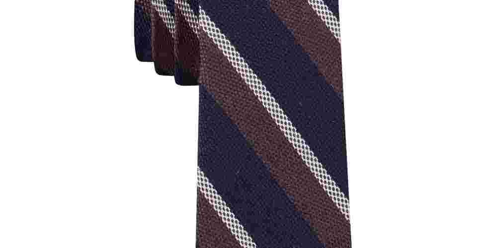 Gravata listrada texturizada fina masculina Tommy Hilfiger marrom tamanho regular