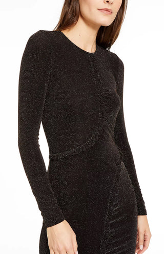 Vestido de coquetel curto com decote em joia e manga comprida Michael Kors feminino, cinza, tamanho pequeno grande