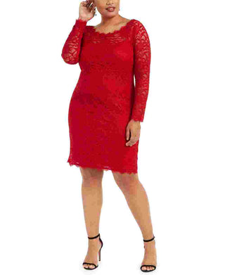 Jump Apparel Vestido Feminino Romântico Plus Size Bainha Renda Vermelho Tamanho 2X