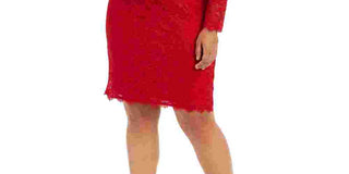 Jump Apparel Vestido Feminino Romântico Plus Size Bainha Renda Vermelho Tamanho 2X