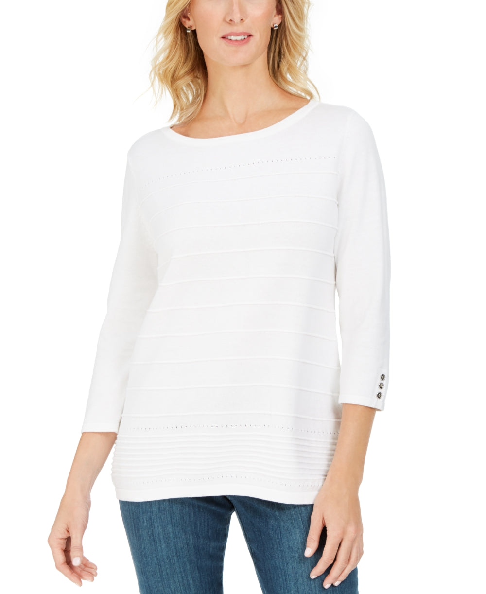 Karen Scott Suéter Feminino Canelado Manga 3/4 Branco Tamanho Grande