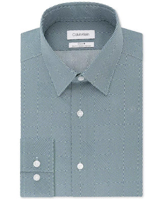 Camisa social masculina Calvin Klein Steel Slim-Fit, sem necessidade de passar, com estampa elástica, tamanho 17x32-33, verde