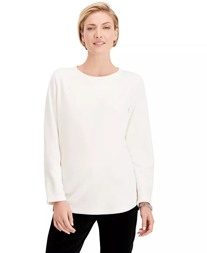 Karen Scott Petite Microfleece Top Feminino Branco Tamanho Petit S