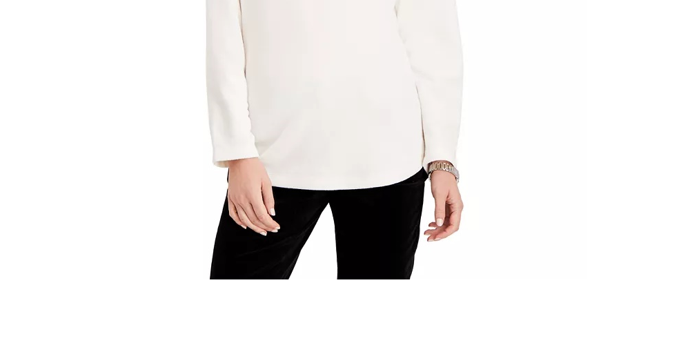 Karen Scott Petite Microfleece Top Feminino Branco Tamanho Petit S