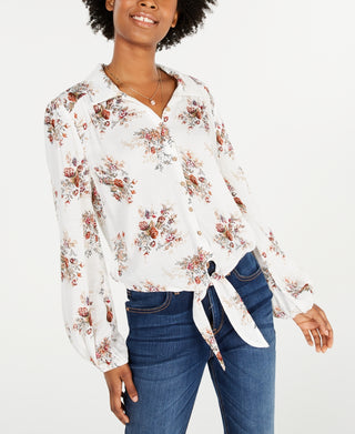 Top estampado com amarração frontal American Rag Juniors, branco, tamanho XX-G