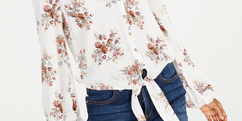 Top estampado com amarração frontal American Rag Juniors, branco, tamanho XX-G