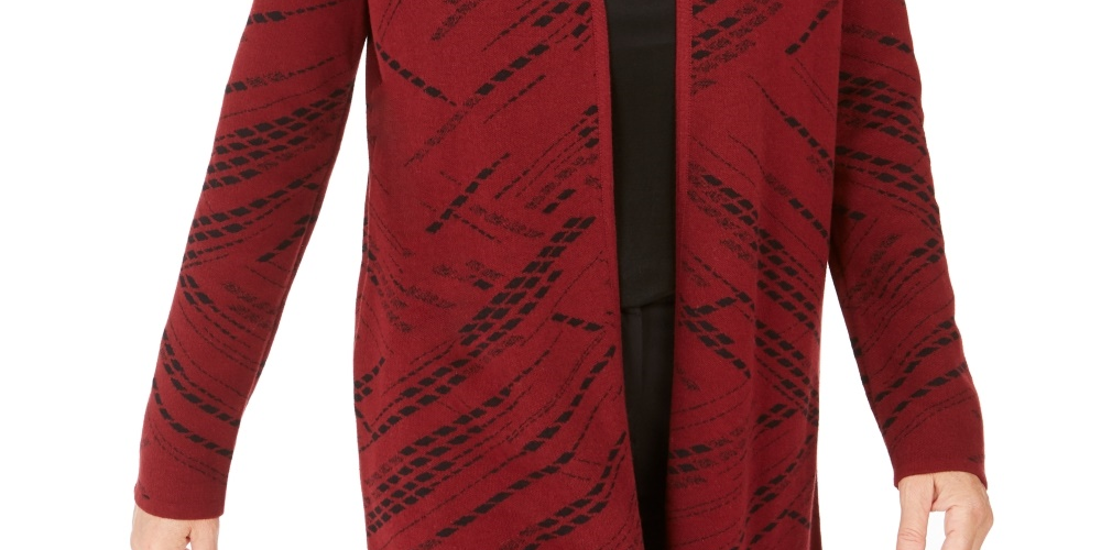 Cardigan estampado feminino JM Collection, tamanho P/M, vermelho