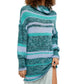 Suéter túnica listrado de manga comprida e gola alta feminino Free People, verde/roxo, tamanho extrapequeno