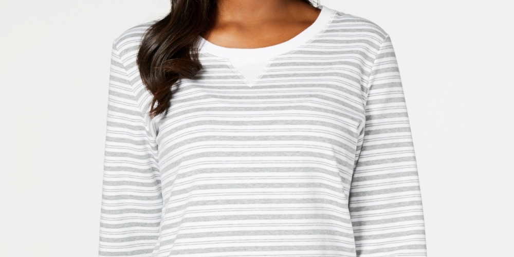 Moletom feminino Karen Scott listrado manga 3/4 cinza tamanho PS