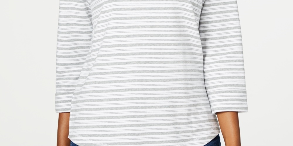 Moletom feminino Karen Scott listrado manga 3/4 cinza tamanho PS