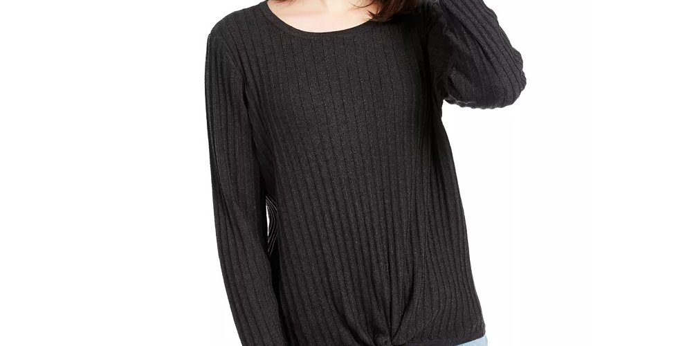Suéter feminino canelado com nó INC International Concepts, cinza escuro, tamanho XX-grande