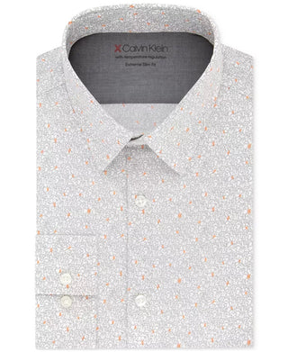 Camisa social masculina Calvin Klein com ajuste extrafino e estampa elástica com regulagem de temperatura, cinza, tamanho M 32/33
