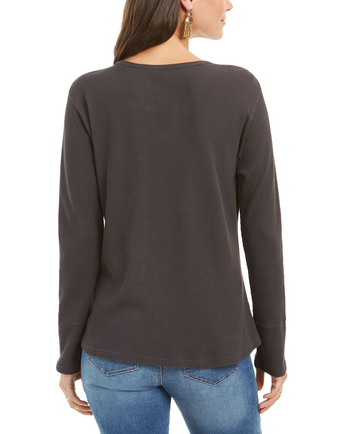Camiseta térmica de algodão bordado Style &amp; Co, cinza, tamanho XS