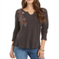 Camiseta térmica de algodão bordado Style &amp; Co, cinza, tamanho XS