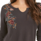Camiseta térmica de algodão bordado Style &amp; Co, cinza, tamanho XS