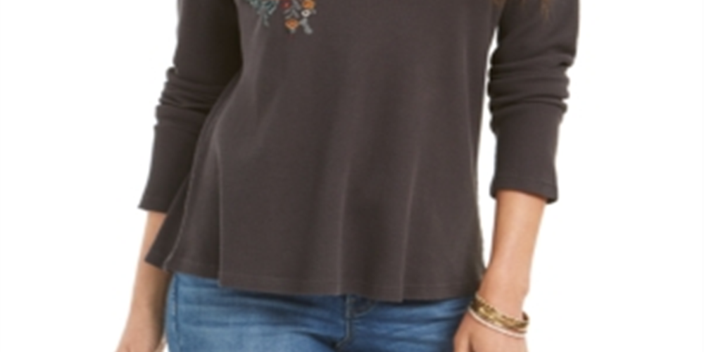 Camiseta térmica de algodão bordado Style &amp; Co, cinza, tamanho XS